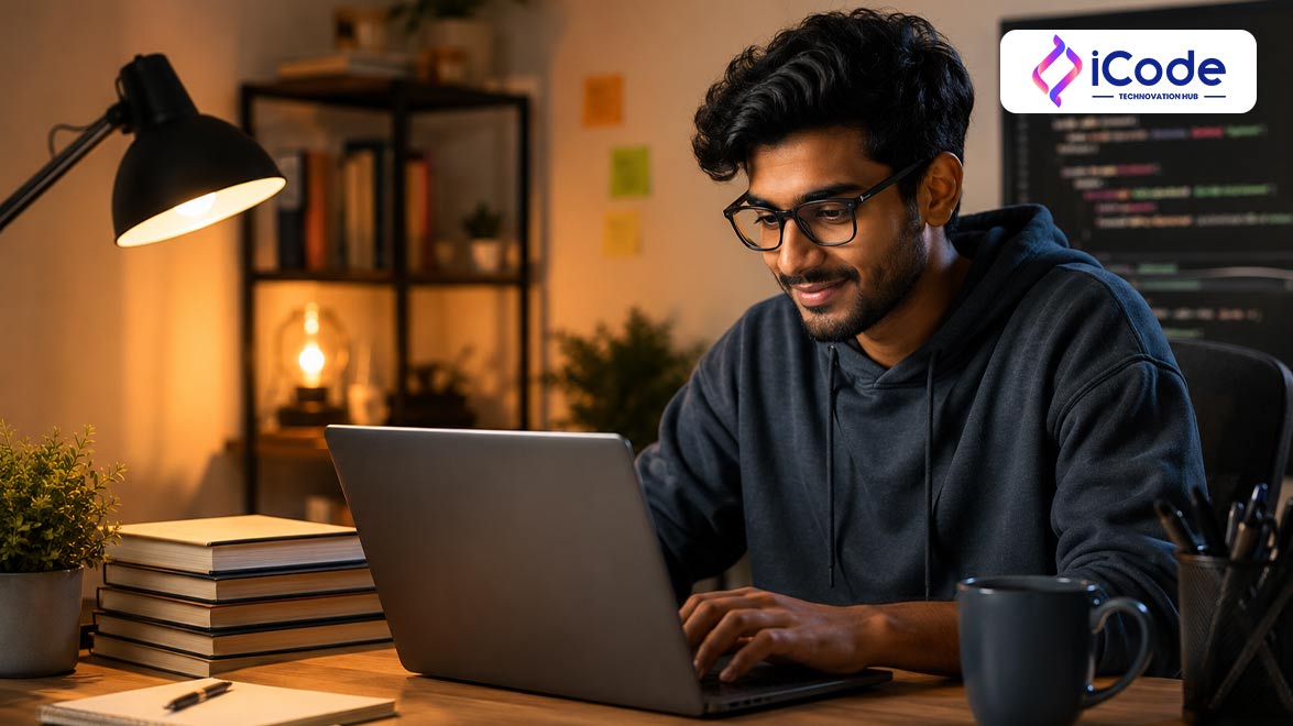 Person learning programming online without a computer science degree.