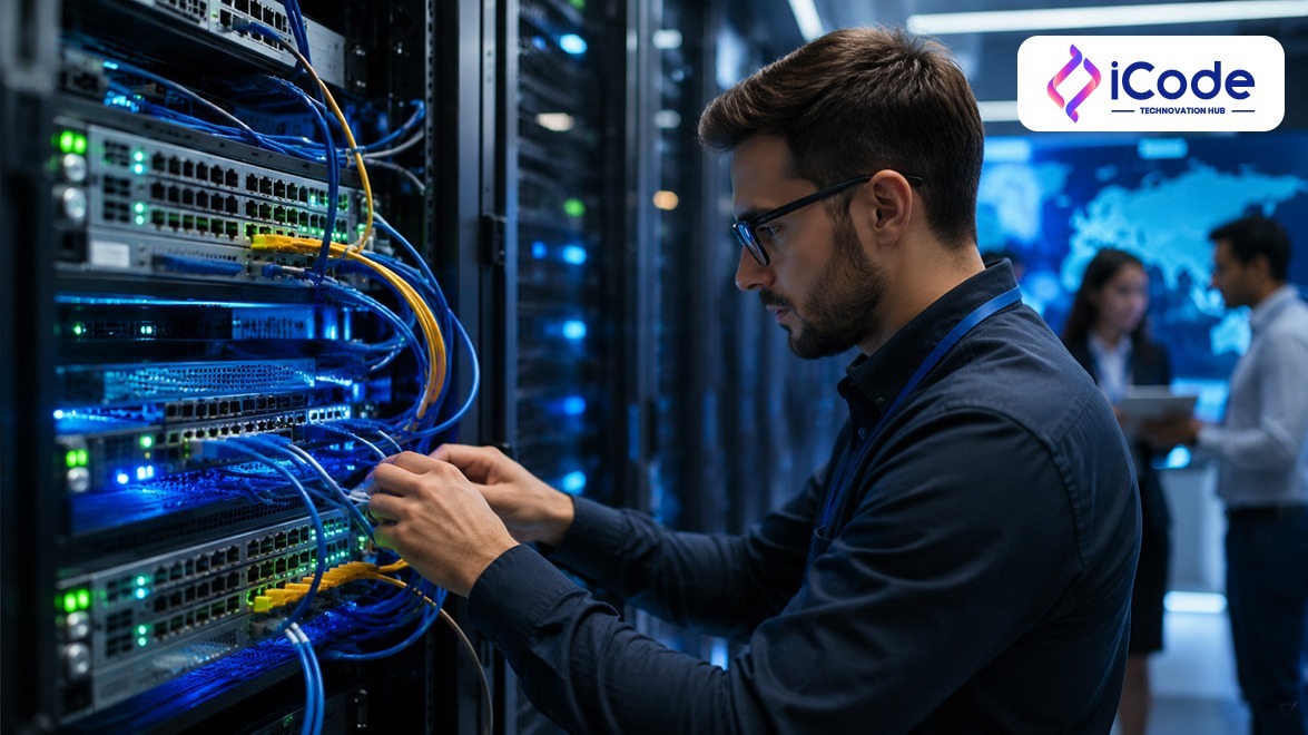 It Professional Configuring Network Infrastructure In A Modern Data Center.